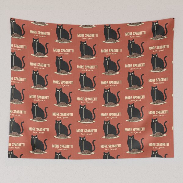 Item preview, More Spaghetti, Less Upsetti, Funny Cat Eating Spaghetti, Meme Design, funnyfits70, Humor, Funny, retro, vintages, funny quotes, animal humor, designed and sold by FunnyFits70.