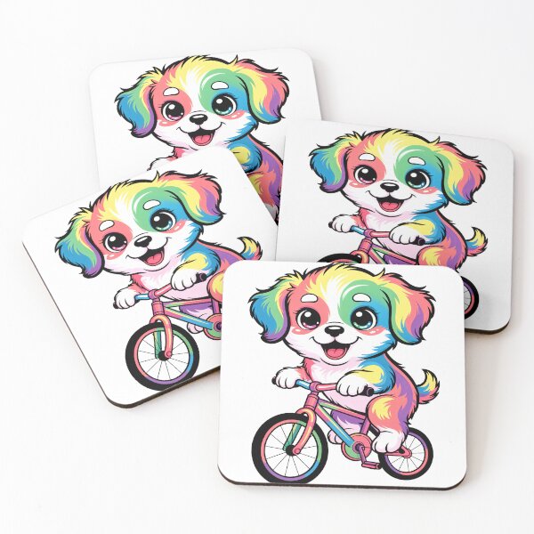 Item preview, Cute Rainbow Puppy Riding Bicycle – Kawaii Colorful Dog Illustration designed and sold by RBToper.