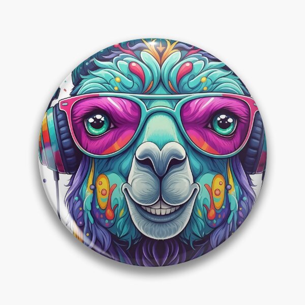 Artikelvorschau, Psychedelisches Lama mit Kopfhörern – Neon-Pop-Art-Tierillustration entworfen und verkauft von R-B-Colors.