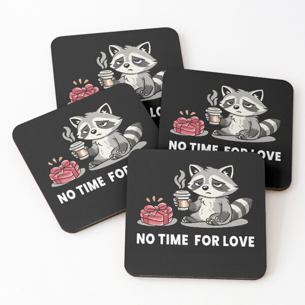 Item preview, No Time for Love – Tired Raccoon Coffee Anti Valentine Illustration designed and sold by Kewessthetic.