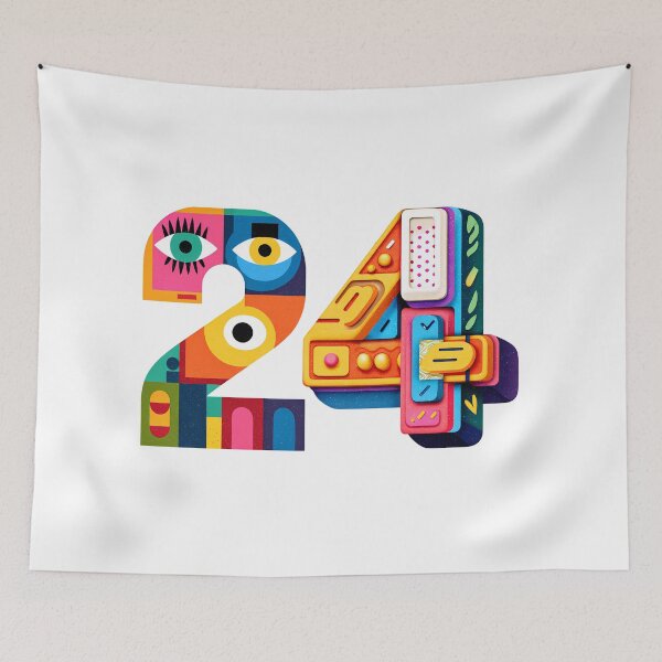 Item preview, Bold 24 Number Art - Colorful Surreal Eyes Geometric Typography 24 Birthday Print designed and sold by DesignArtist.ia.