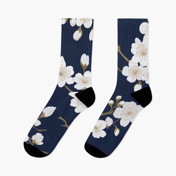 Item preview, Dark Blue White Beige Cherry Blossom Pattern designed and sold by GrinGalore.
