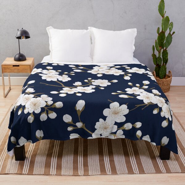 Item preview, Dark Blue White Beige Cherry Blossom Pattern designed and sold by GrinGalore.