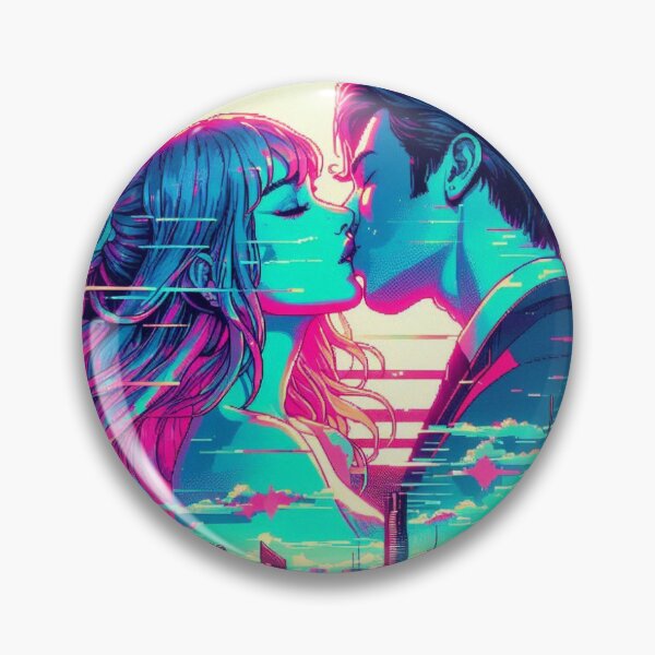 Item preview, Cyberkiss in neon lights – surreal love in glitchy city vibes & dreamy retrofuturistic atmosphere designed and sold by FotoworldEdel.