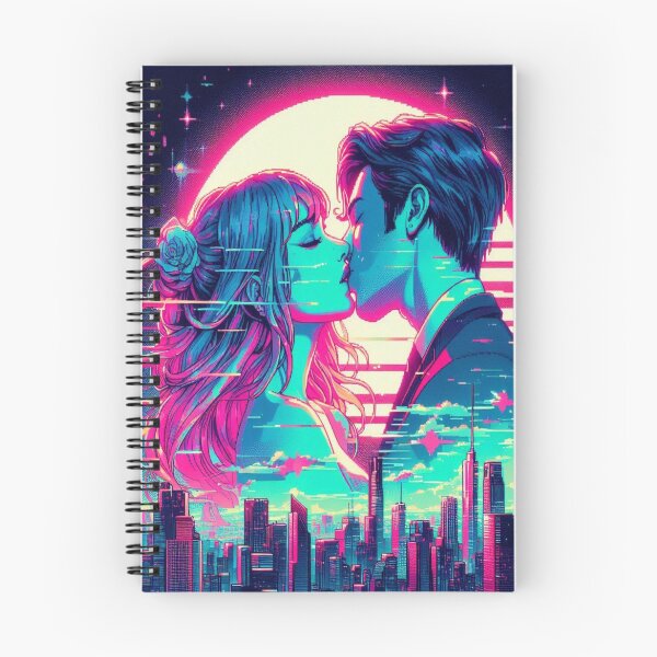 Item preview, Cyberkiss in neon lights – surreal love in glitchy city vibes & dreamy retrofuturistic atmosphere designed and sold by FotoworldEdel.