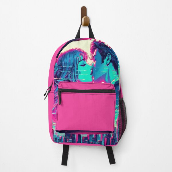 Item preview, Cyberkiss in neon lights – surreal love in glitchy city vibes & dreamy retrofuturistic atmosphere designed and sold by FotoworldEdel.