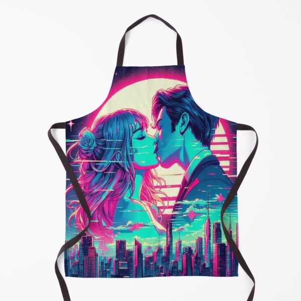 Item preview, Cyberkiss in neon lights – surreal love in glitchy city vibes & dreamy retrofuturistic atmosphere designed and sold by FotoworldEdel.