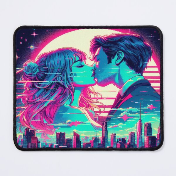 Item preview, Cyberkiss in neon lights – surreal love in glitchy city vibes & dreamy retrofuturistic atmosphere designed and sold by FotoworldEdel.