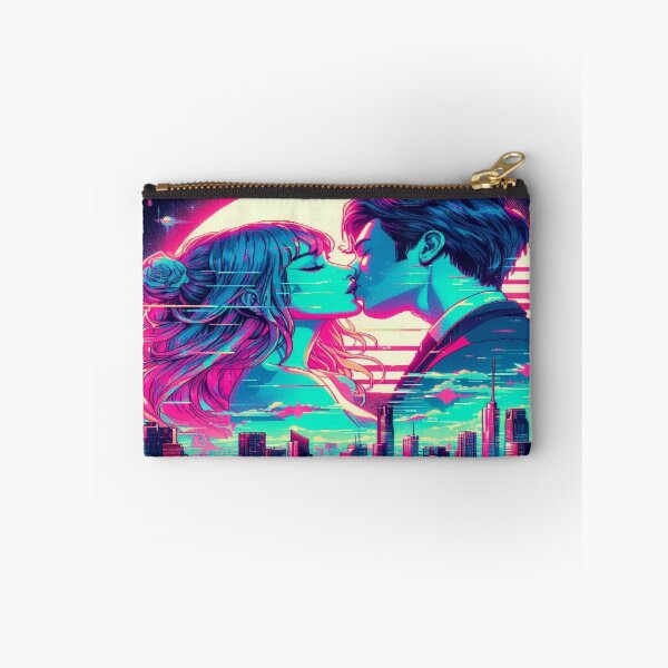 Item preview, Cyberkiss in neon lights – surreal love in glitchy city vibes & dreamy retrofuturistic atmosphere designed and sold by FotoworldEdel.