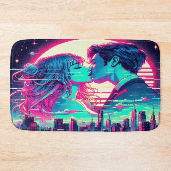 Item preview, Cyberkiss in neon lights – surreal love in glitchy city vibes & dreamy retrofuturistic atmosphere designed and sold by FotoworldEdel.