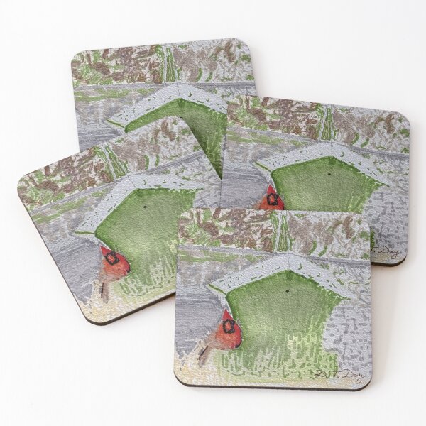Item preview, Winter Cardinal on Bird Feeder Watercolor designed and sold by Drawings by Daylight.