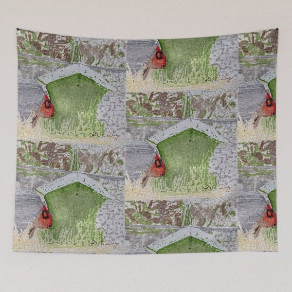 Item preview, Winter Cardinal on Bird Feeder Watercolor designed and sold by Drawings by Daylight.