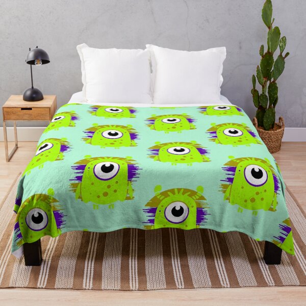 Item preview, One-Eyed Green Monster – Kawaii Design with Purple and Mustard Background designed and sold by AstronautMerch.