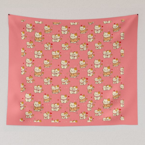 Item preview, Kawaii Calico Cats in Love Seamless Pattern - Cute Mochi Kitty Valentine’s Day Aesthetic designed and sold by MT-Hub | Cute Aesthetic Art, Stickers & Phone Cases.
