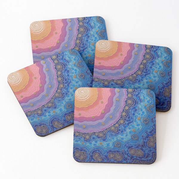 Item preview, Arte de puntos de inspiración aborigen: Con las olas y la playa a la luz de la luna designed and sold by GrinGalore.