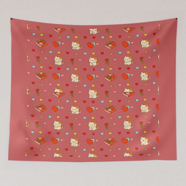 Item preview, Kawaii Mochi Cats Valentine Pattern - Cute Kitten Love, Chocolate Box & Rose Aesthetic designed and sold by MT-Hub | Art for Every Soul.