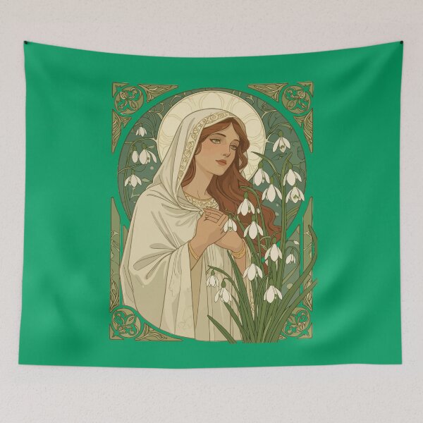 Item preview, St Brigid Art Nouveau Halo and Snowdrops designed and sold by taiche.