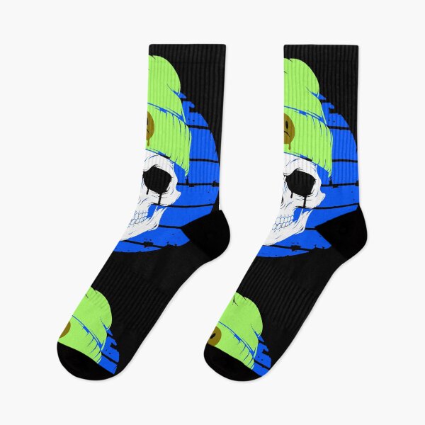 Item preview, Skull with Hat – Urban Design and Dark Style on a Blue Background designed and sold by AstronautMerch.