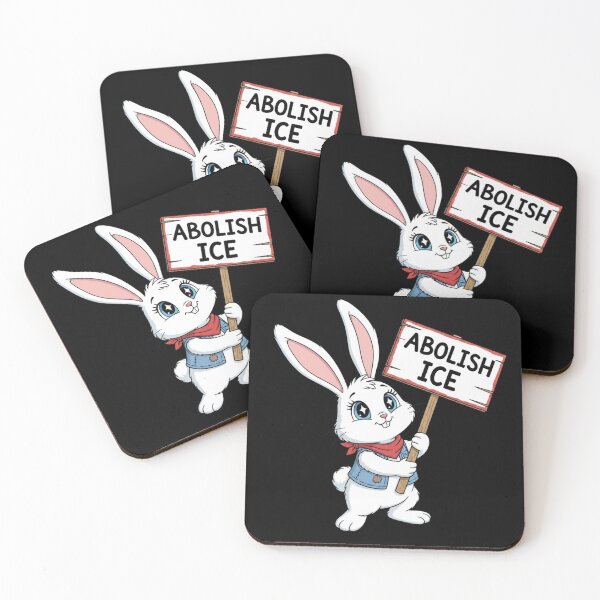 Item preview, Abolish ice cute bunny rabbit holding picket sign designed and sold by RichTeeDesigns.