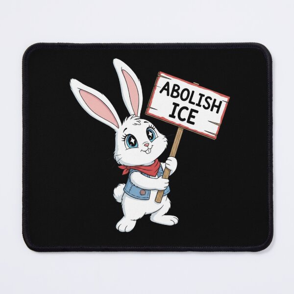 Item preview, Abolish ice cute bunny rabbit holding picket sign designed and sold by RichTeeDesigns.
