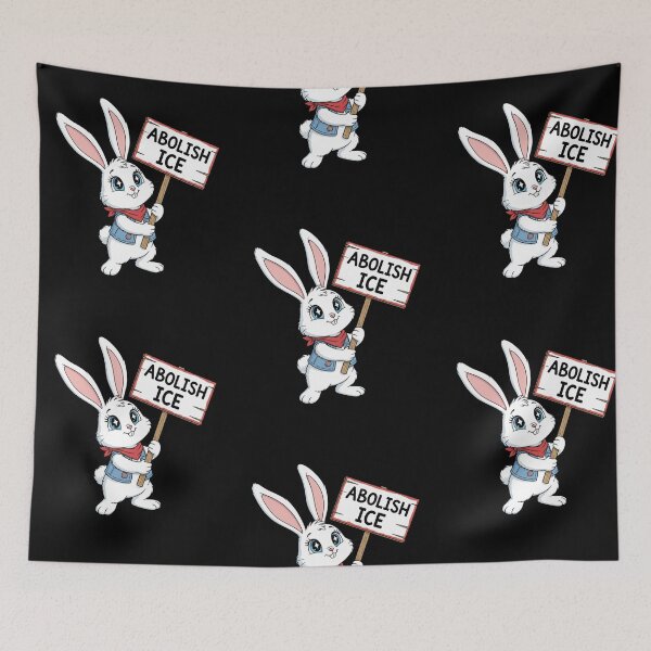 Item preview, Abolish ice cute bunny rabbit holding picket sign designed and sold by RichTeeDesigns.
