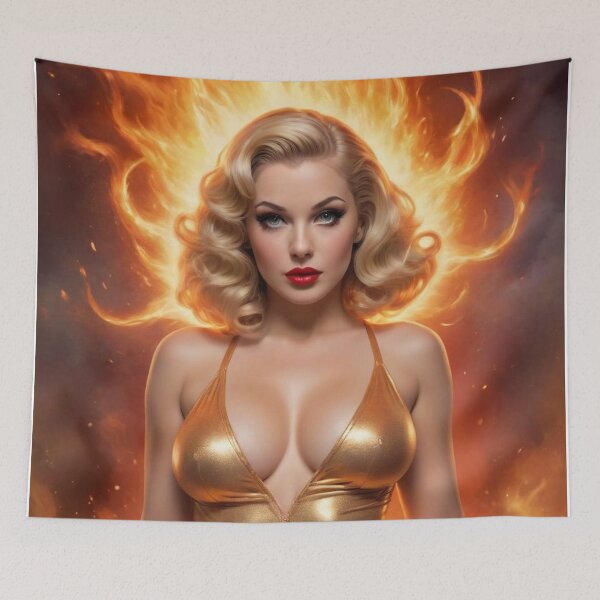 Item preview, Golden Aries Zodiac Rebirth | Retro Sci-Fi Fantasy Pin-Up designed and sold by MissSaylor.