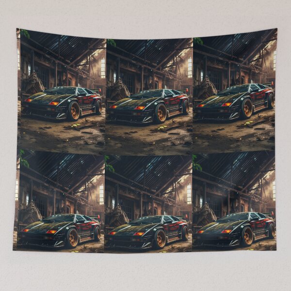 Item preview, Widebody Retro Sports Car Resting Under Broken Sunlit Roof Beams designed and sold by RevUpDesign.