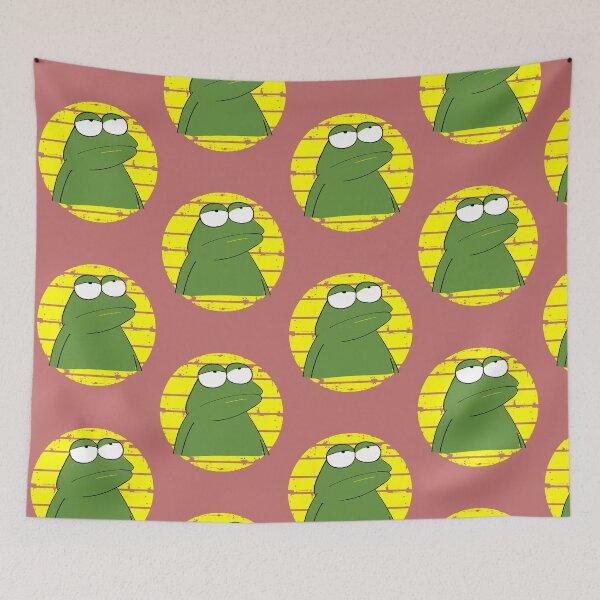 Item preview, Bored frog funny illustration yellow background | minimalist green frog design designed and sold by AstronautMerch.