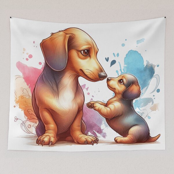 Item preview, Dachshund Mom and Puppy Watercolor Splash designed and sold by BigBlueArt.