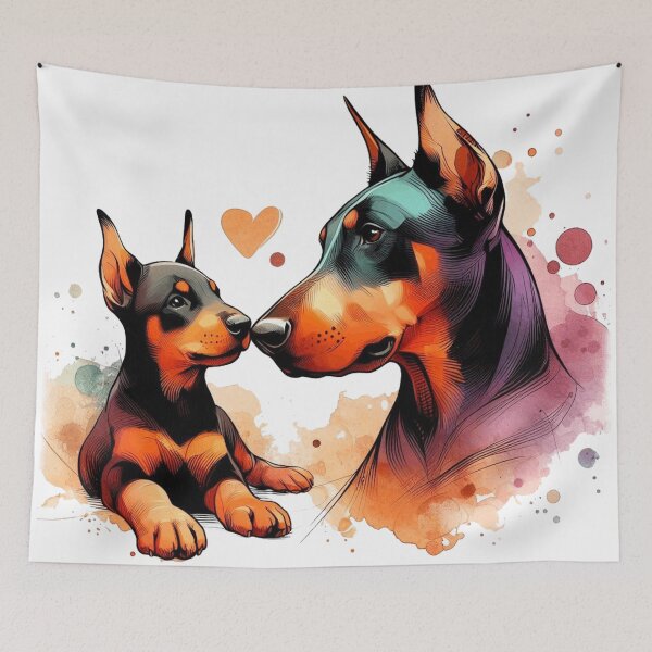 Item preview, Doberman Mom and Puppy Love Watercolor Splash designed and sold by BigBlueArt.