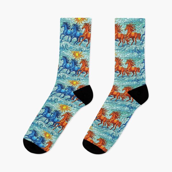 Item preview, Majestic Wild Horses Running Through Ocean Waves Stained Glass Mosaic Art. designed and sold by VibranPalette.