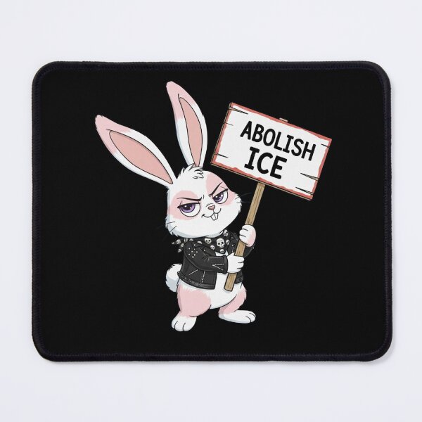 Item preview, Abolish ice rocker bunny rabbit holding picket sign designed and sold by RichTeeDesigns.