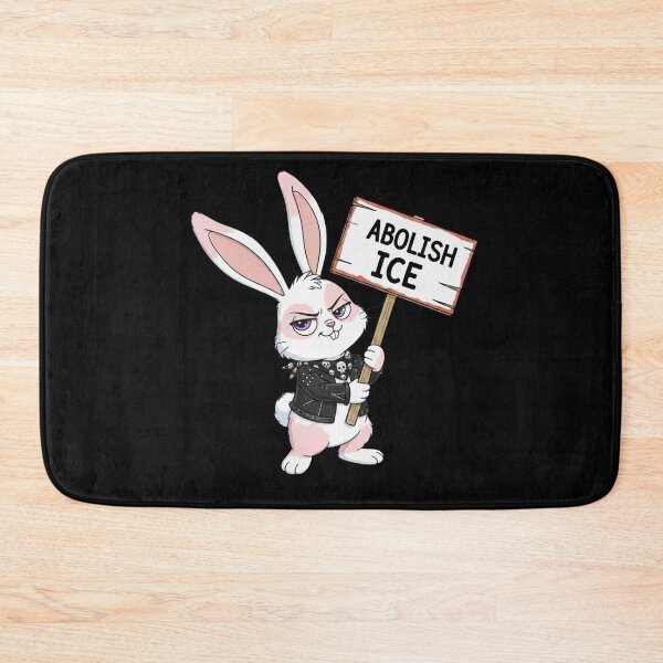 Item preview, Abolish ice rocker bunny rabbit holding picket sign designed and sold by RichTeeDesigns.