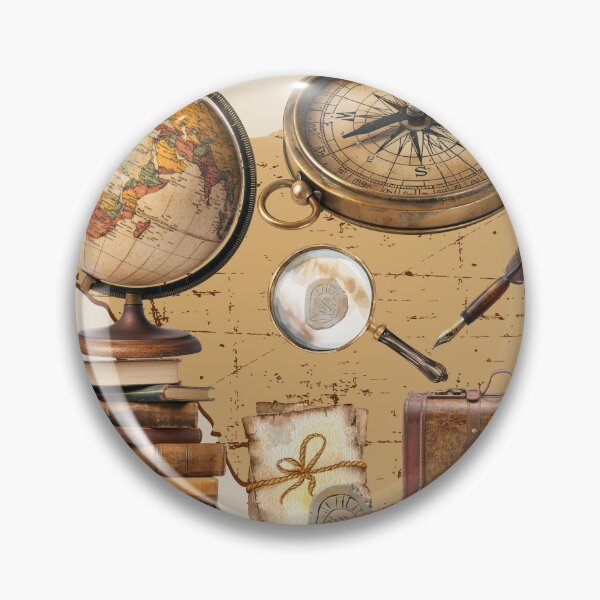 Item preview, Vintage Travel Illustration – Map, Compass and Books designed and sold by CozyPrint-CP.