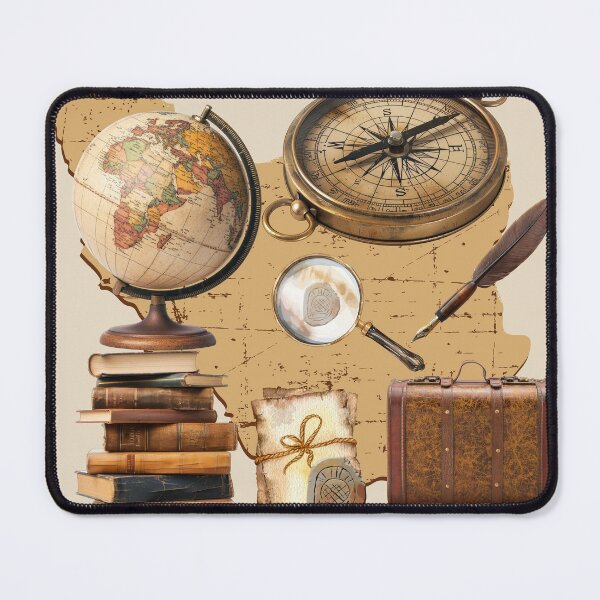Item preview, Vintage Travel Illustration – Map, Compass and Books designed and sold by CozyPrint-CP.