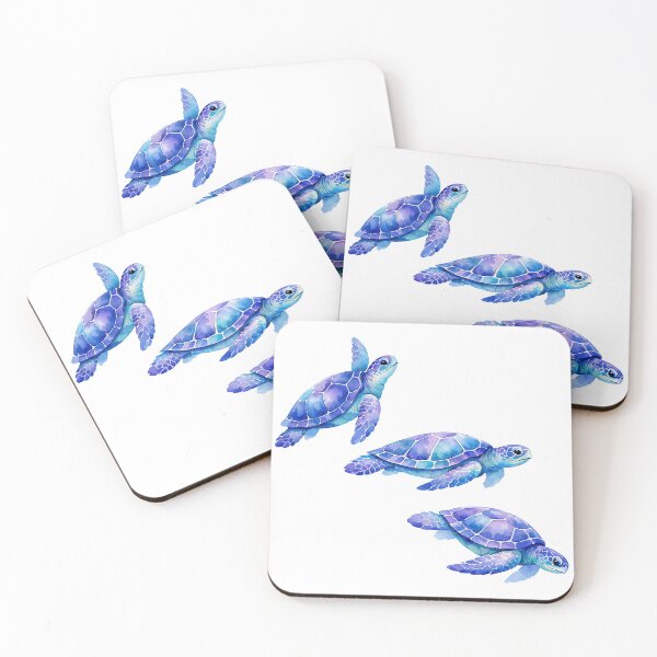 Item preview, Watercolor Sea Turtle Trio in Indigo Blue Poses Upward Level Downward designed and sold by zoughlal.