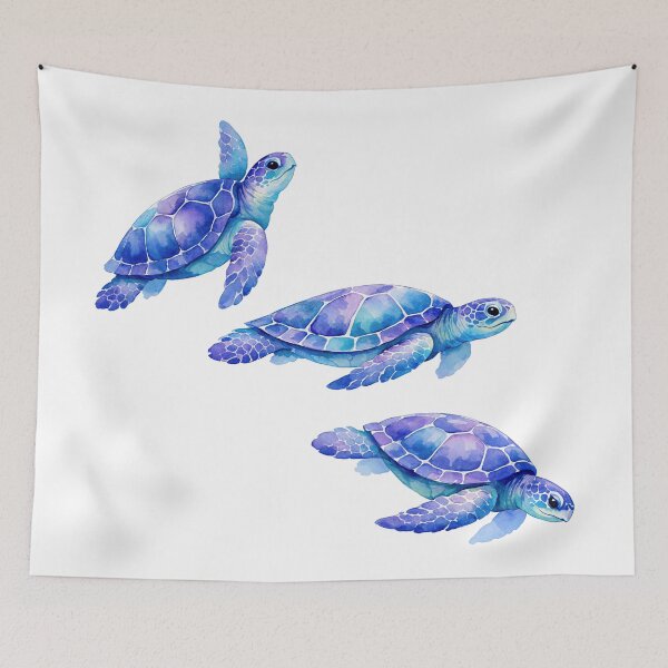 Item preview, Watercolor Sea Turtle Trio in Indigo Blue Poses Upward Level Downward designed and sold by zoughlal.