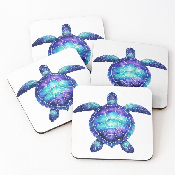 Item preview, Top View Watercolor Sea Turtle Gliding with Patterned Shell in Teal Navy Violet designed and sold by zoughlal.
