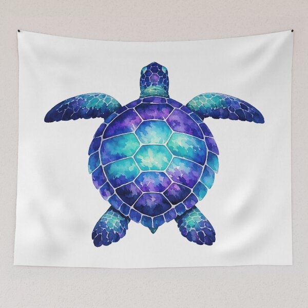 Item preview, Top View Watercolor Sea Turtle Gliding with Patterned Shell in Teal Navy Violet designed and sold by zoughlal.