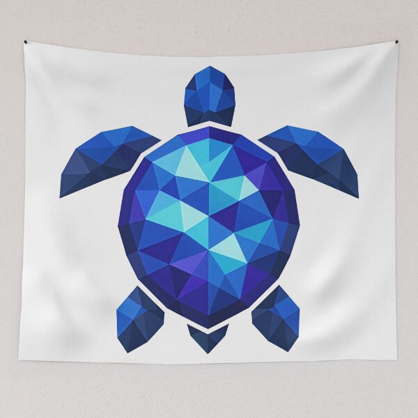 Item preview, Low Poly Geometric Sea Turtle with Faceted Polygon Shell in Blue Indigo Cyan designed and sold by zoughlal.
