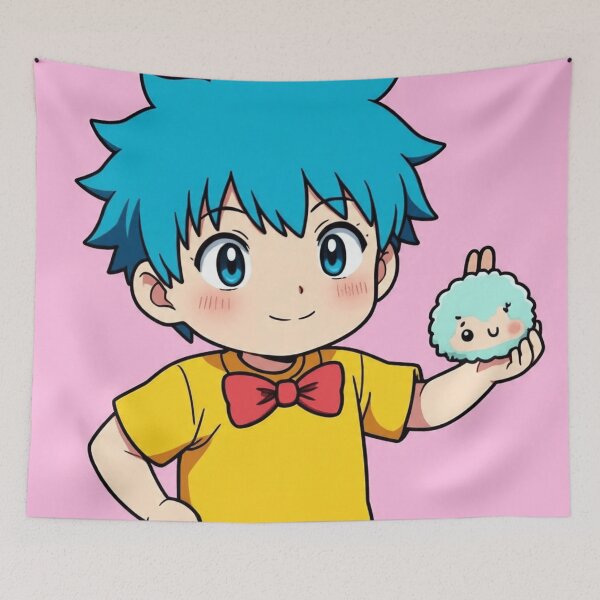 Item preview, Cute Anime Boy Holding Kawaii Plush designed and sold by Artstyle51.