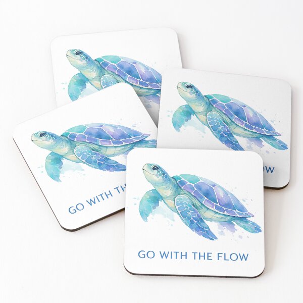 Item preview, Go With The Flow Watercolor Sea Turtle Quote in Teal Ocean Blue Lilac designed and sold by zoughlal.
