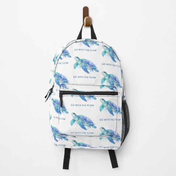 Item preview, Go With The Flow Watercolor Sea Turtle Quote in Teal Ocean Blue Lilac designed and sold by zoughlal.