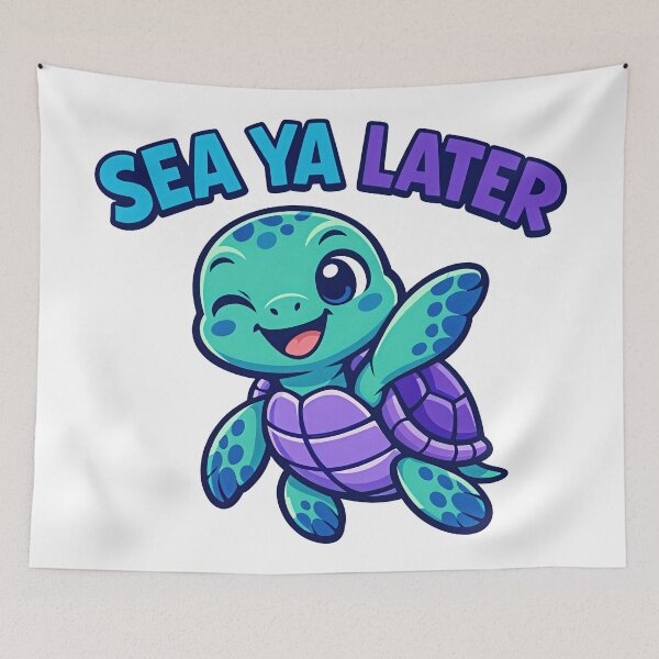 Item preview, Sea Ya Later Funny Sea Turtle Cartoon with Waving Flipper and Playful Quote designed and sold by zoughlal.