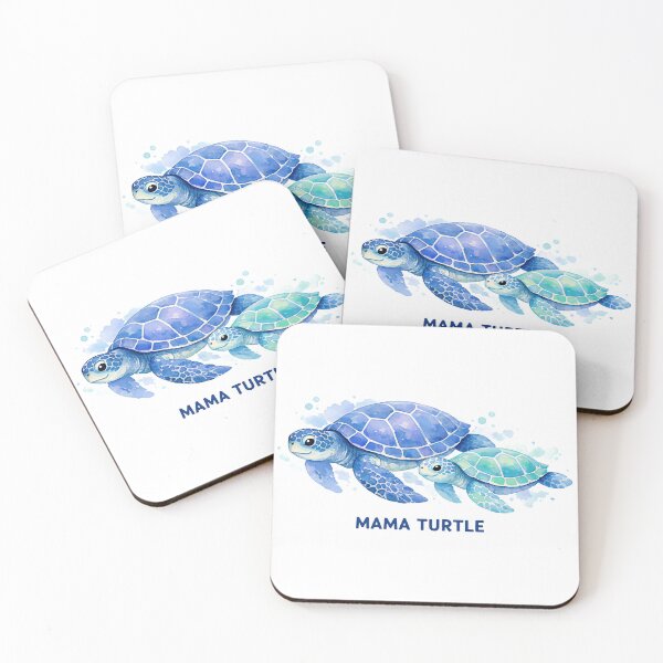 Item preview, Mama Turtle Watercolor Sea Turtle Pair Swimming Side by Side in Ocean Blue designed and sold by zoughlal.