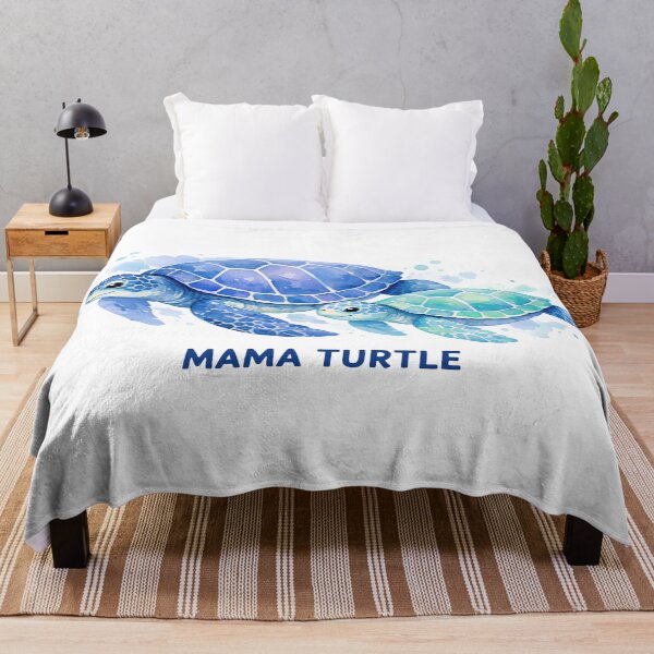Item preview, Mama Turtle Watercolor Sea Turtle Pair Swimming Side by Side in Ocean Blue designed and sold by zoughlal.