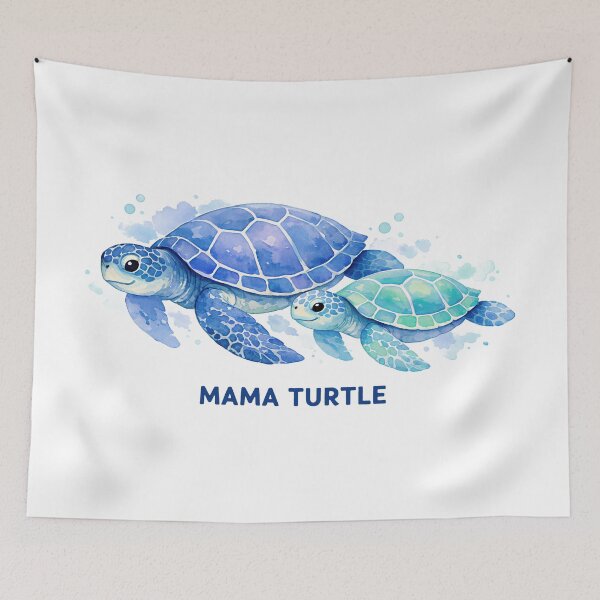 Item preview, Mama Turtle Watercolor Sea Turtle Pair Swimming Side by Side in Ocean Blue designed and sold by zoughlal.