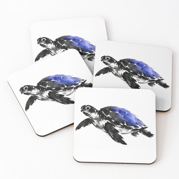 Item preview, Sumi-e Inspired Sea Turtle Ink Wash with Expressive Brushstrokes and Indigo Accent designed and sold by zoughlal.