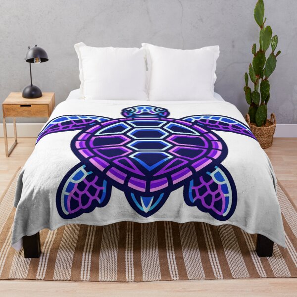 Item preview, Neon Outline Sea Turtle Linework in Electric Blue and Neon Purple High Contrast designed and sold by zoughlal.