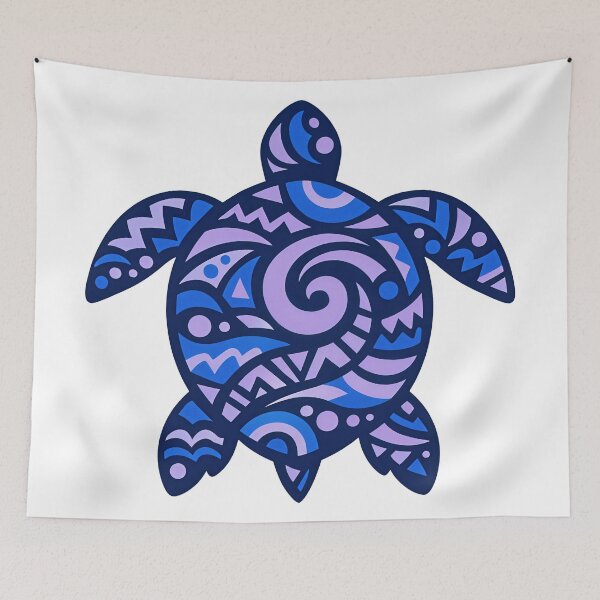 Item preview, Sea Turtle Silhouette with Bold Abstract Pattern Motifs in Navy Blue Lavender designed and sold by zoughlal.